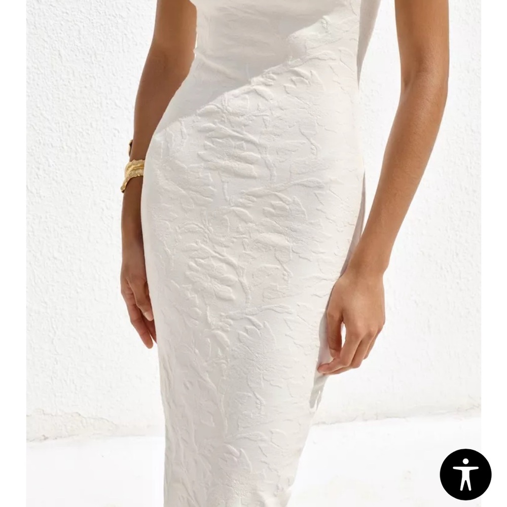 Zara White Textured Midi Dress